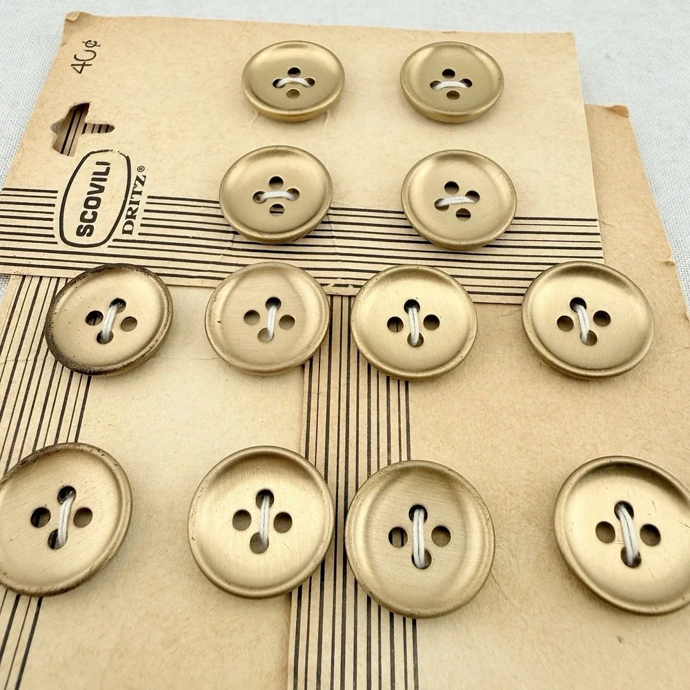 Vintage Scovill Dritz Gold Sewing Buttons NOS On Card 4 Hole MCM Mod Size 24